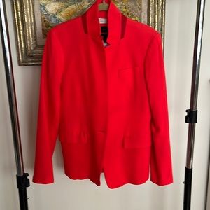 Bright coral red J.Crew Regent blazer.